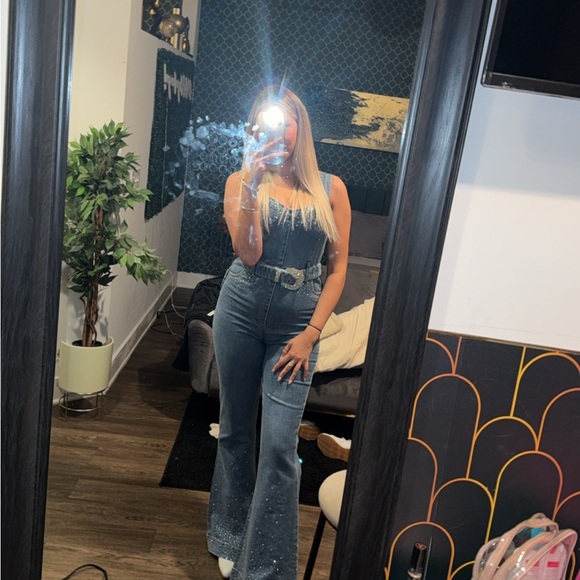 Blue Rhinestone Flare Jeans - Picture 5 of 5